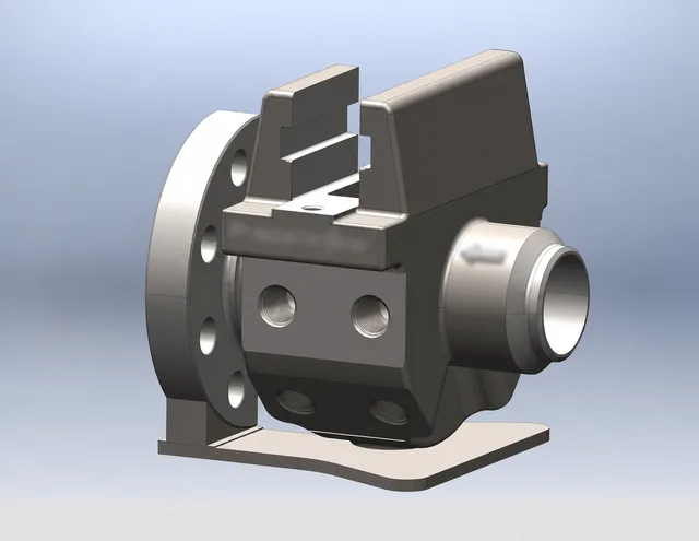 CAD model of a component body showing its external form and openings